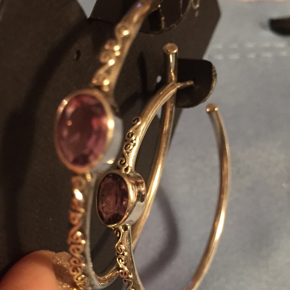 Samuel B. Sterling/amethyst hoop earrings - Picture 5 of 6